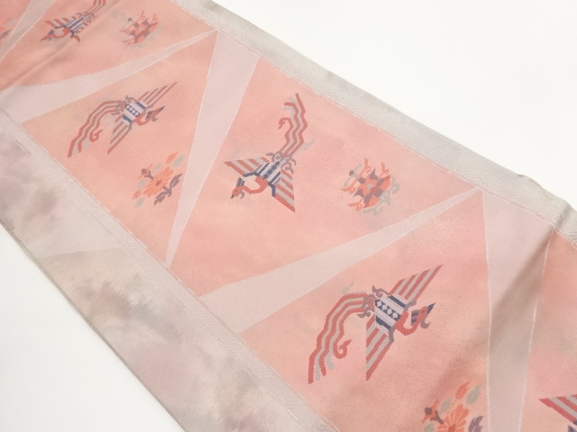 JAPANESE NAGOYA OBI / WOVEN ABSTRACT FLOWER & BIRD